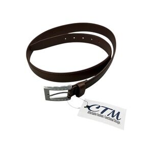 CTM Basic Dress Belt Brown Polyurethane Leather Size 38 Silver Buckle